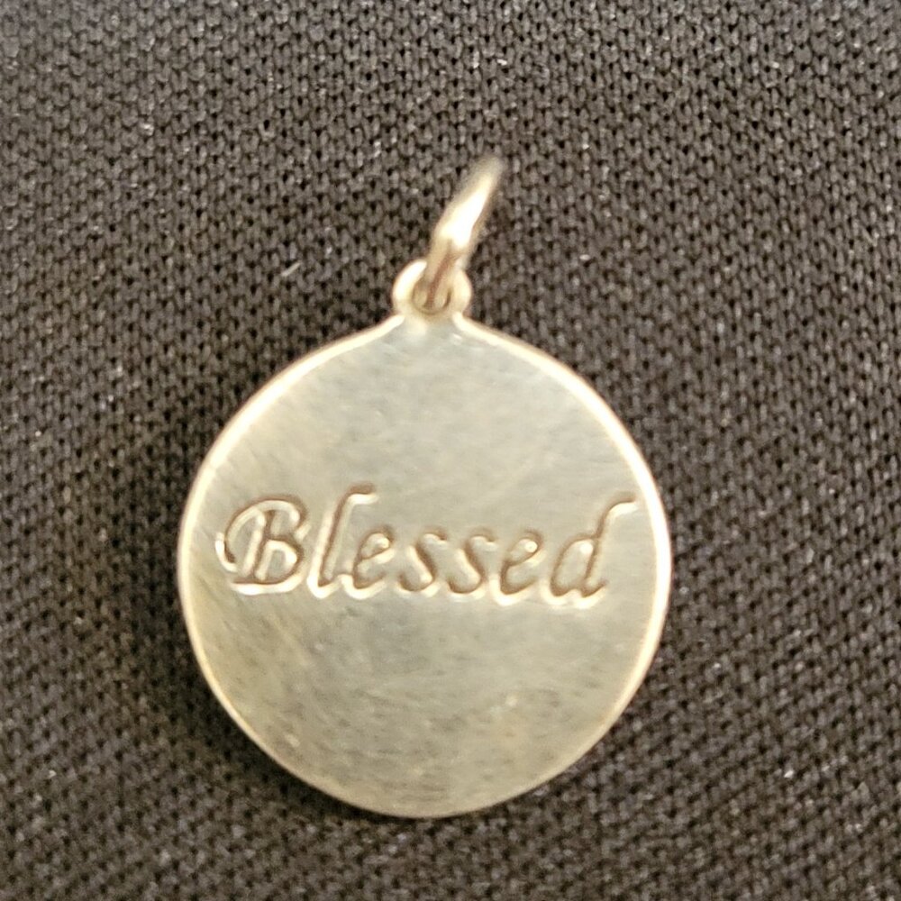 VINTAGE STERLING Blessed CHARM 925 silver circle